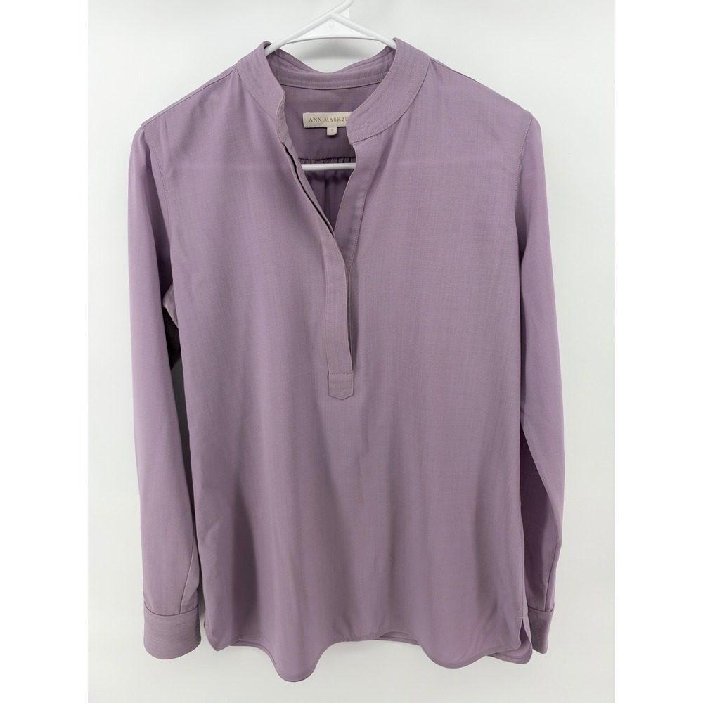Ann Mashburn Popover Split Neck Top S Wool Lavender Purple Minimal Quiet Luxury
